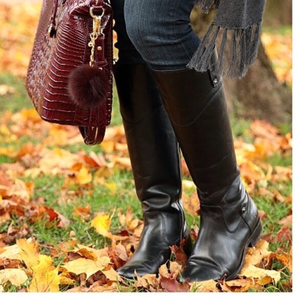 Frye Shoes - Frye Melissa Tab Black Leather Tall Knee High Side Zip Riding Boots Women's 6